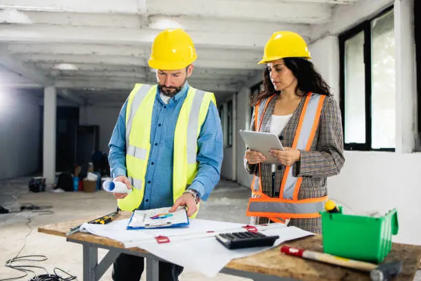 Contractor reviewing outsourced construction estimating services and project costs