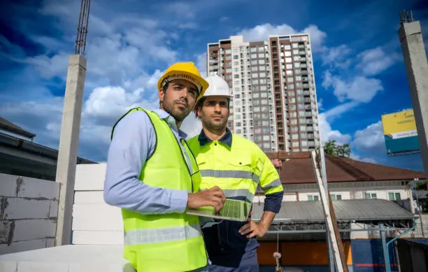 Contractor reviewing outsourced construction cost estimates and project plans